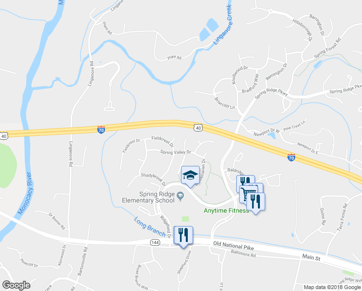 map of restaurants, bars, coffee shops, grocery stores, and more near 6122 Cool Spring Terrace North in Frederick