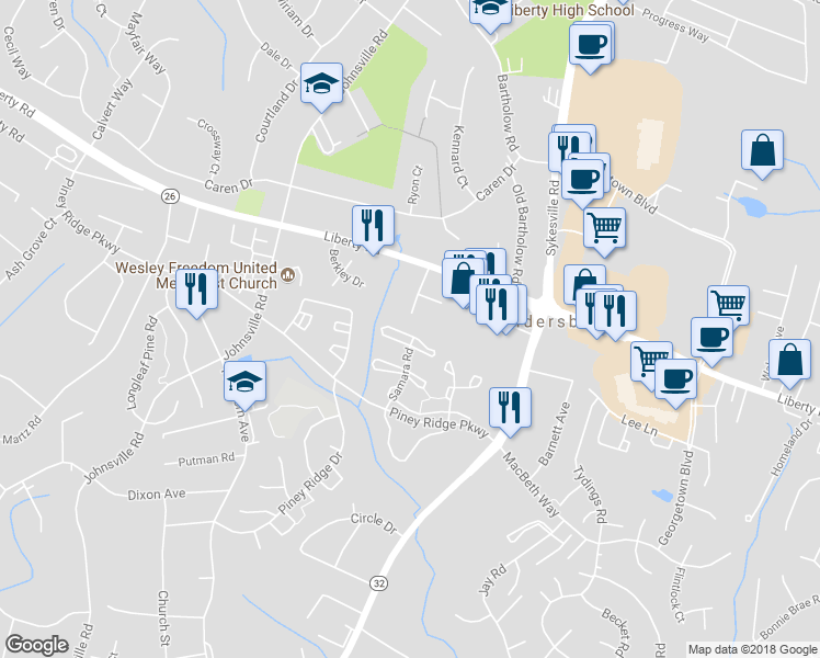 map of restaurants, bars, coffee shops, grocery stores, and more near 1170 Balsam Cir in Sykesville
