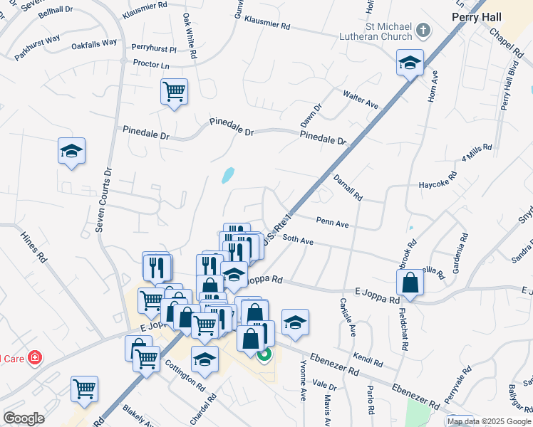 map of restaurants, bars, coffee shops, grocery stores, and more near 4109 Farmside Drive in Nottingham