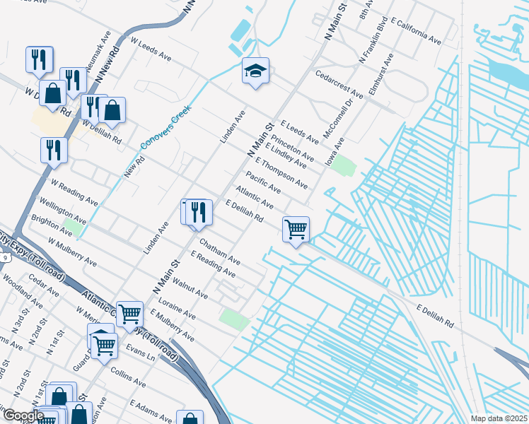 map of restaurants, bars, coffee shops, grocery stores, and more near 21B Atlantic Avenue in Pleasantville