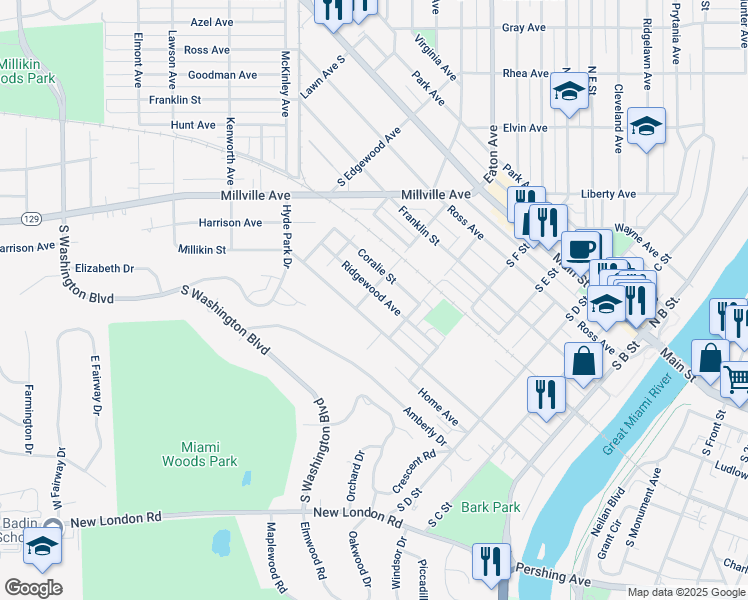 map of restaurants, bars, coffee shops, grocery stores, and more near 694 Millikin Street in Hamilton
