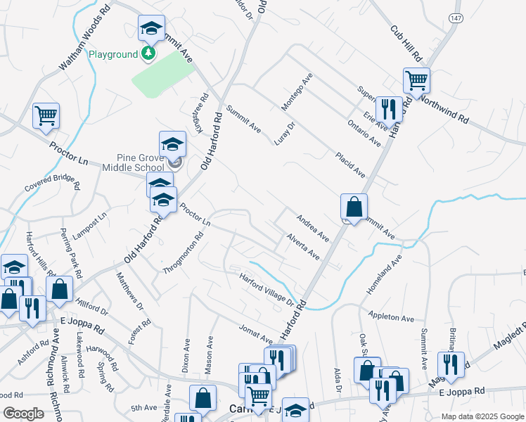 map of restaurants, bars, coffee shops, grocery stores, and more near 39 Malton Court in Parkville