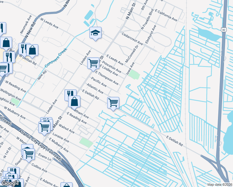 map of restaurants, bars, coffee shops, grocery stores, and more near 131 Pacific Avenue in Pleasantville