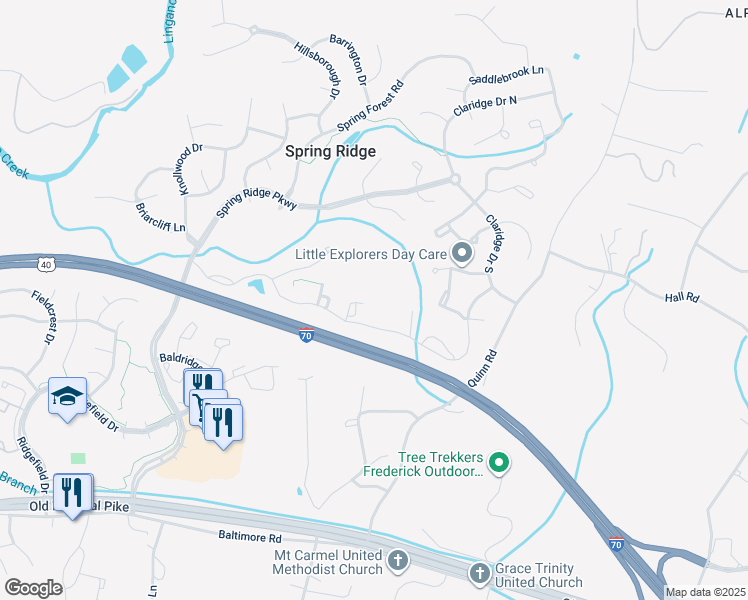 map of restaurants, bars, coffee shops, grocery stores, and more near 6120 Newport Terrace in Frederick