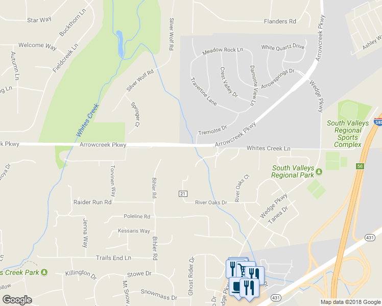 map of restaurants, bars, coffee shops, grocery stores, and more near 1075 Whites Creek Lane in Reno