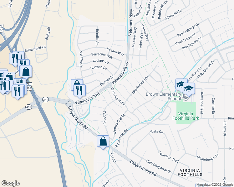 map of restaurants, bars, coffee shops, grocery stores, and more near 465 Ruffian Court in Reno
