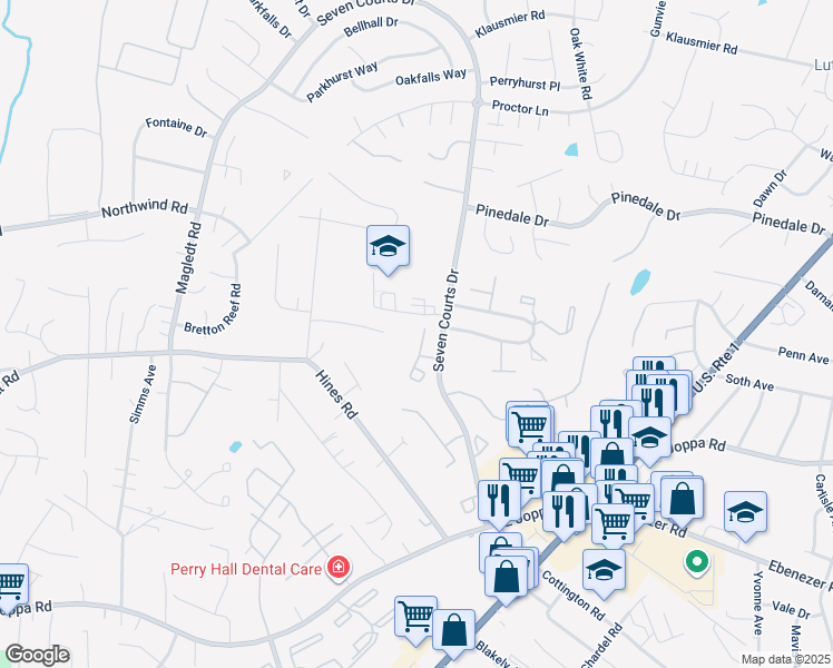 map of restaurants, bars, coffee shops, grocery stores, and more near 112 Hapsburg Court in Parkville