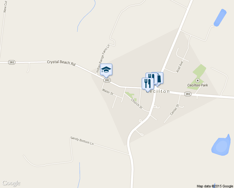 map of restaurants, bars, coffee shops, grocery stores, and more near 219 Water Street in Earleville