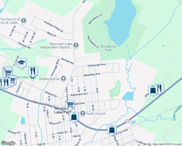 map of restaurants, bars, coffee shops, grocery stores, and more near 1200 Wheeling Avenue in Oakland