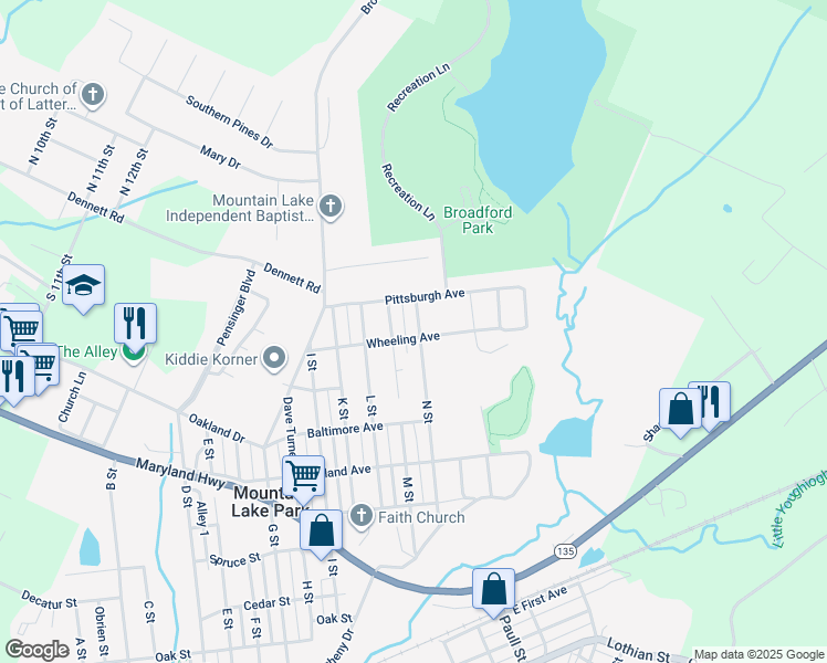 map of restaurants, bars, coffee shops, grocery stores, and more near 1206 Wheeling Avenue in Oakland