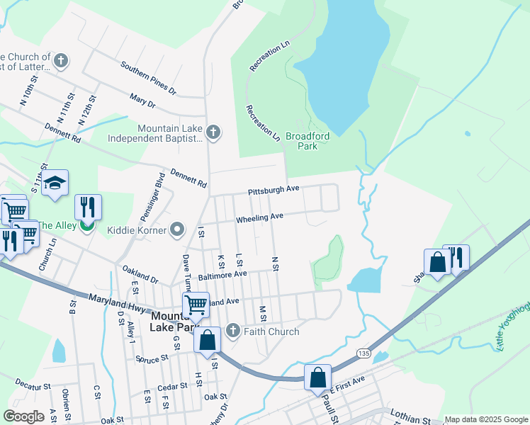 map of restaurants, bars, coffee shops, grocery stores, and more near 1206 Wheeling Avenue in Oakland
