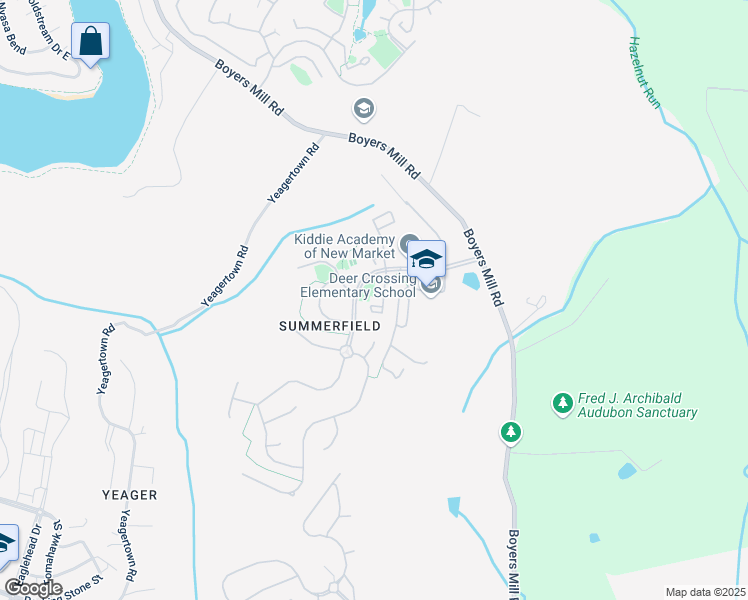 map of restaurants, bars, coffee shops, grocery stores, and more near 6168 South Steamboat Way in New Market
