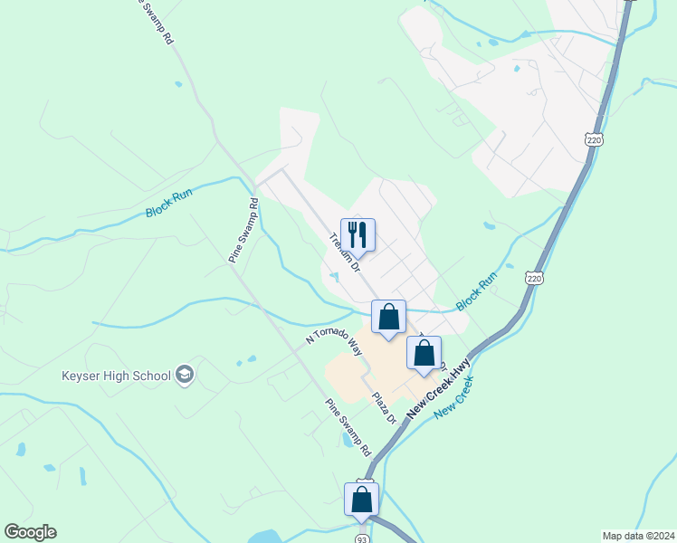 map of restaurants, bars, coffee shops, grocery stores, and more near 155 Workman Drive in Keyser