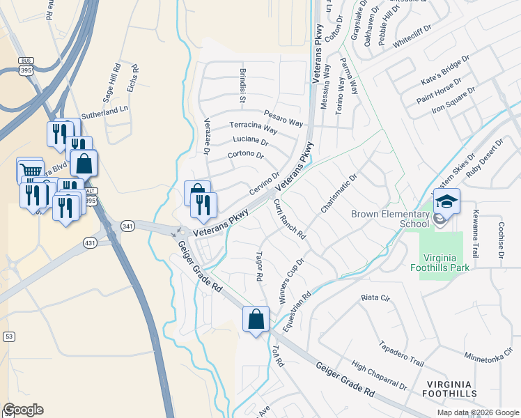 map of restaurants, bars, coffee shops, grocery stores, and more near 430 Oldenburg Court in Reno