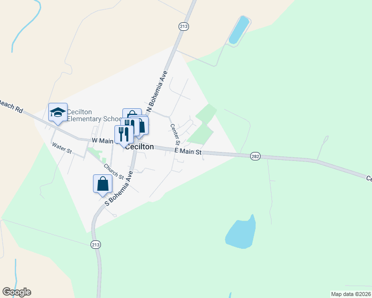 map of restaurants, bars, coffee shops, grocery stores, and more near 200 East Main Street in Cecilton