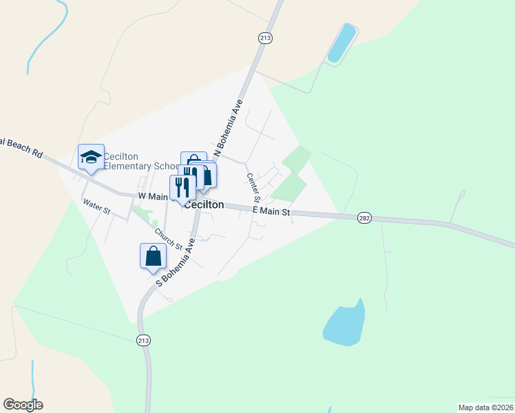 map of restaurants, bars, coffee shops, grocery stores, and more near 200 East Main Street in Cecilton