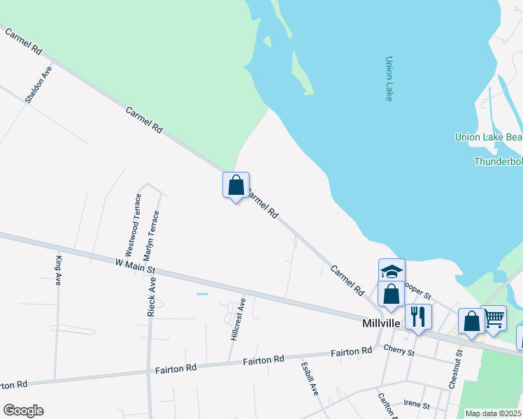 map of restaurants, bars, coffee shops, grocery stores, and more near 309 Carmel Road in Millville