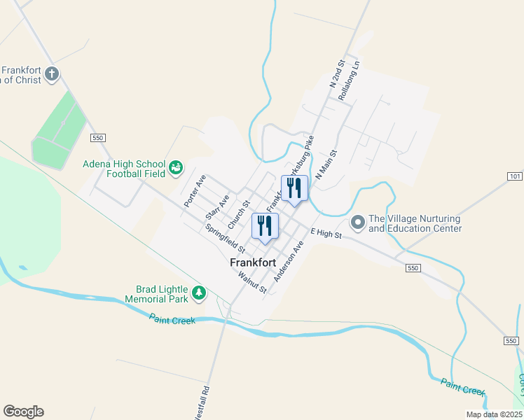 map of restaurants, bars, coffee shops, grocery stores, and more near 69 2nd Street in Frankfort