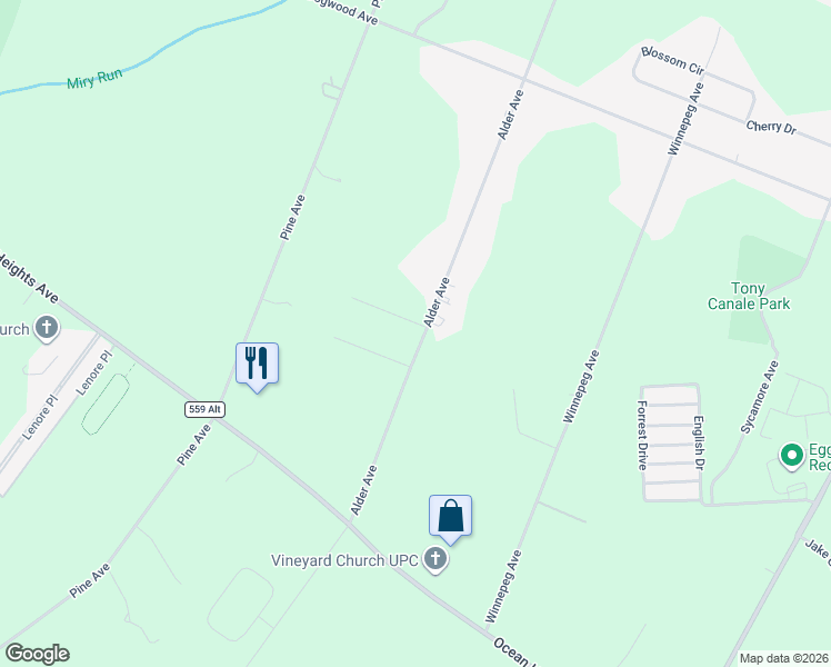 map of restaurants, bars, coffee shops, grocery stores, and more near 151 Alder Avenue in Egg Harbor Township