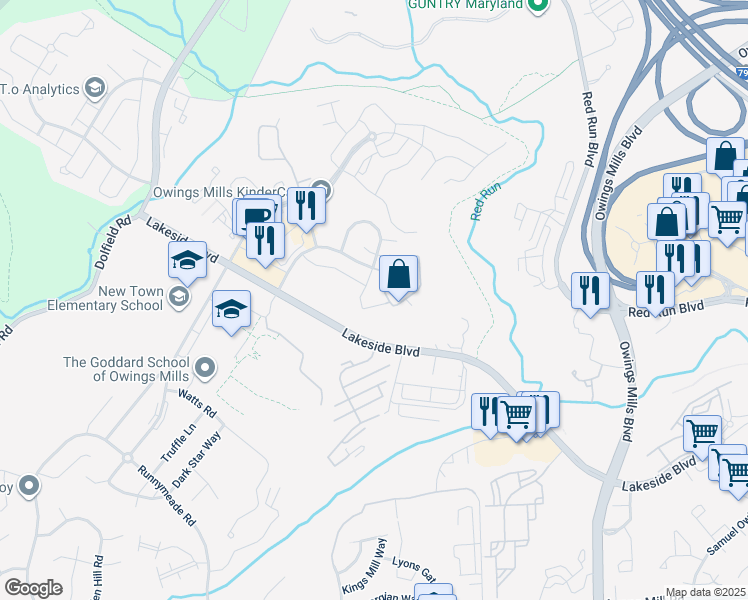map of restaurants, bars, coffee shops, grocery stores, and more near 4609 Mews Drive in Owings Mills
