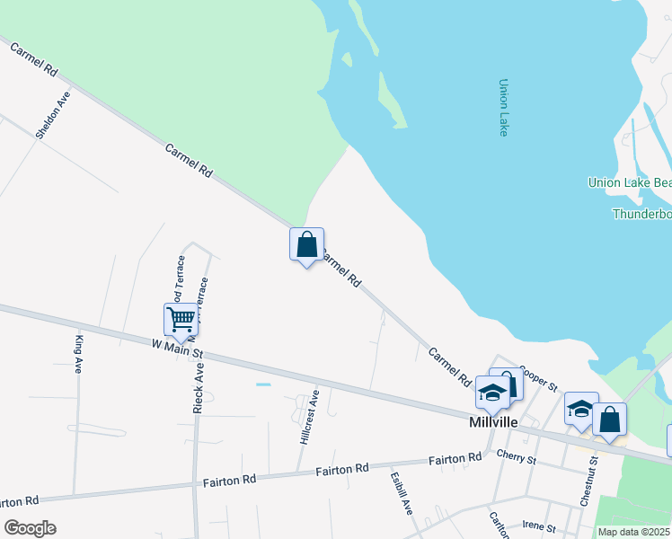 map of restaurants, bars, coffee shops, grocery stores, and more near 309 Carmel Road in Millville