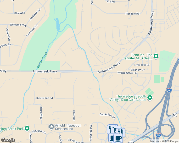 map of restaurants, bars, coffee shops, grocery stores, and more near 1075 Whites Creek Lane in Reno