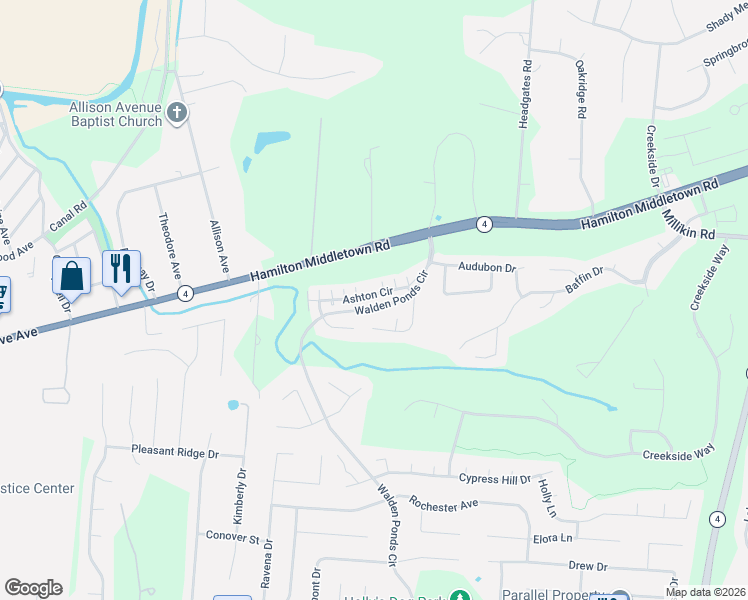 map of restaurants, bars, coffee shops, grocery stores, and more near 2836 Fairways Drive in Hamilton