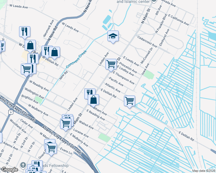 map of restaurants, bars, coffee shops, grocery stores, and more near 51B Atlantic Avenue in Pleasantville
