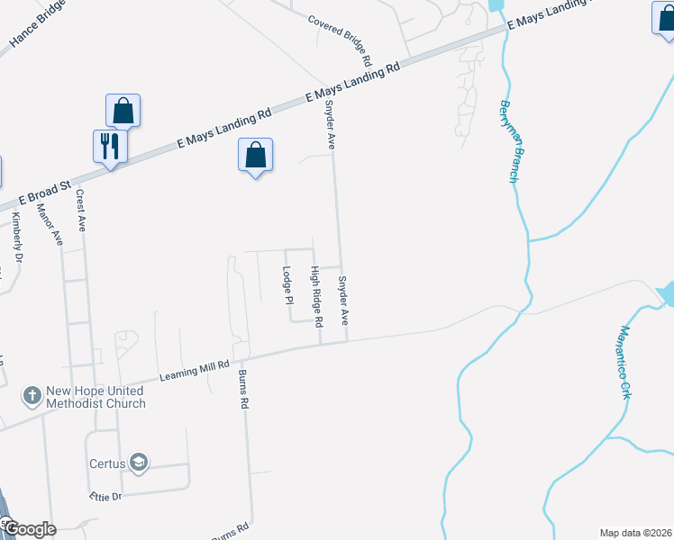 map of restaurants, bars, coffee shops, grocery stores, and more near 5492 Snyder Avenue in Millville