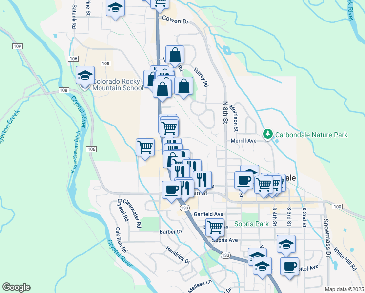 map of restaurants, bars, coffee shops, grocery stores, and more near 762 Industry Place in Carbondale