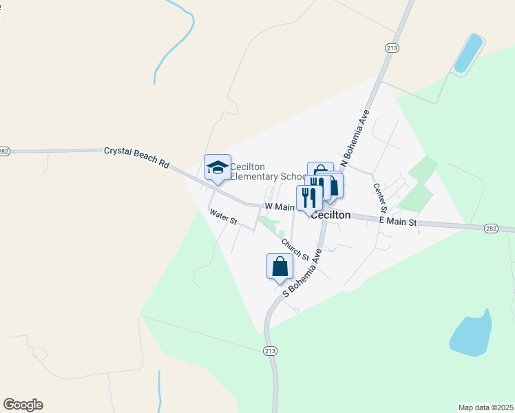 map of restaurants, bars, coffee shops, grocery stores, and more near 171 West Main Street in Cecilton