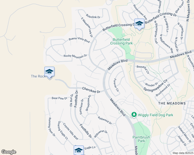map of restaurants, bars, coffee shops, grocery stores, and more near 4497 Cedar Glen Place in Castle Rock