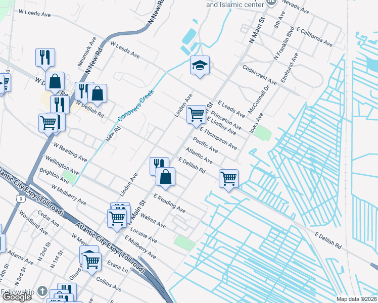 map of restaurants, bars, coffee shops, grocery stores, and more near 39A Atlantic Avenue in Pleasantville