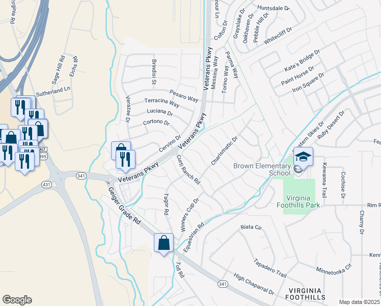 map of restaurants, bars, coffee shops, grocery stores, and more near 412 Alysheba Court in Reno
