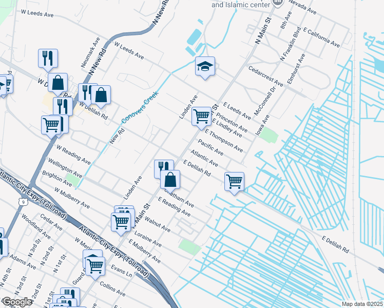 map of restaurants, bars, coffee shops, grocery stores, and more near 29 Atlantic Avenue in Pleasantville