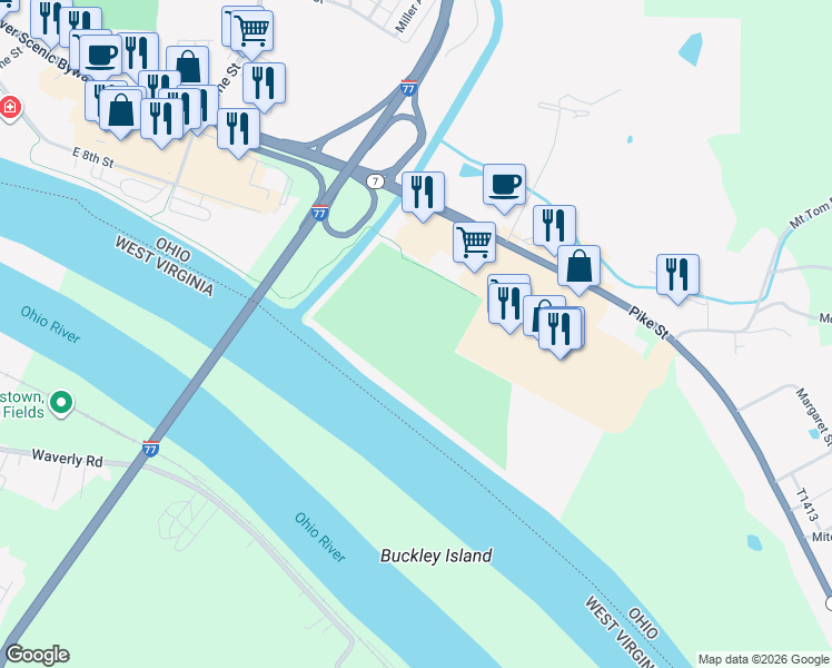 map of restaurants, bars, coffee shops, grocery stores, and more near 712 Pike Street in Marietta