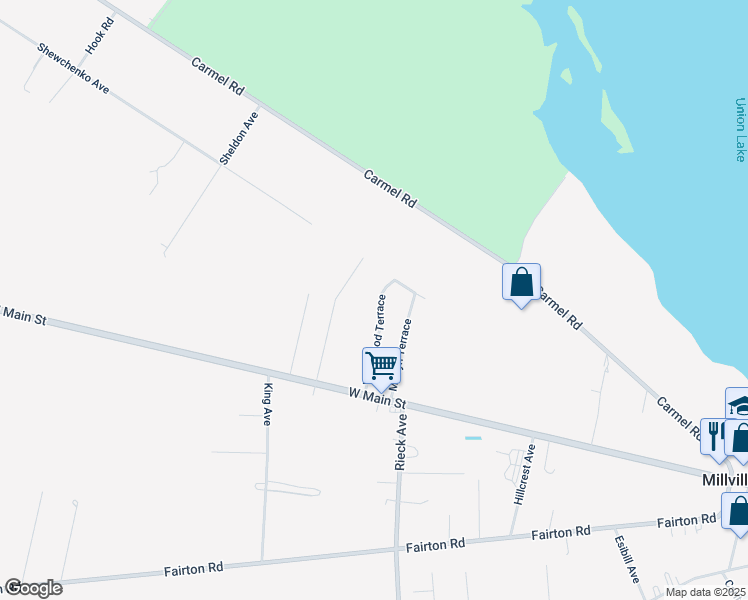 map of restaurants, bars, coffee shops, grocery stores, and more near 18 Westwood Terrace in Millville
