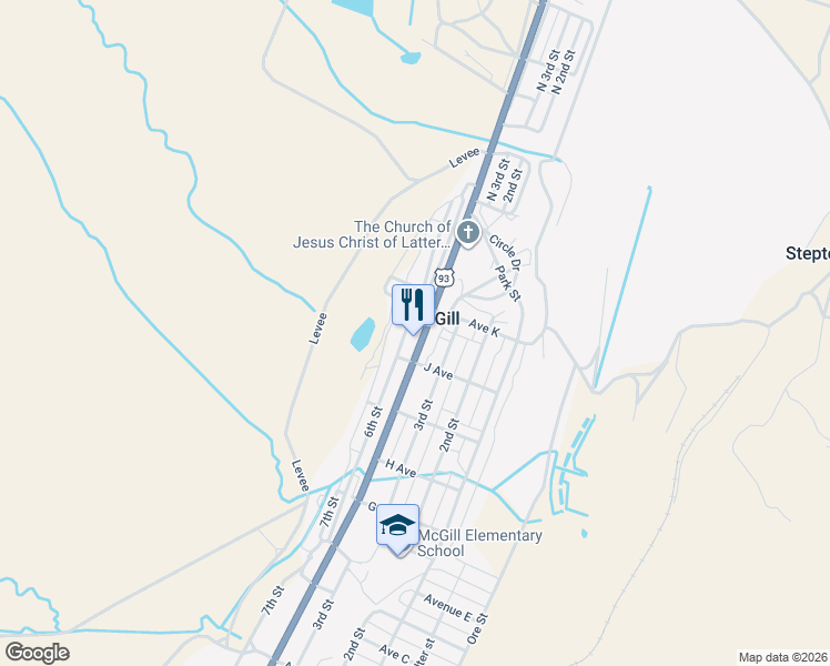 map of restaurants, bars, coffee shops, grocery stores, and more near 2 South 4th Street in McGill