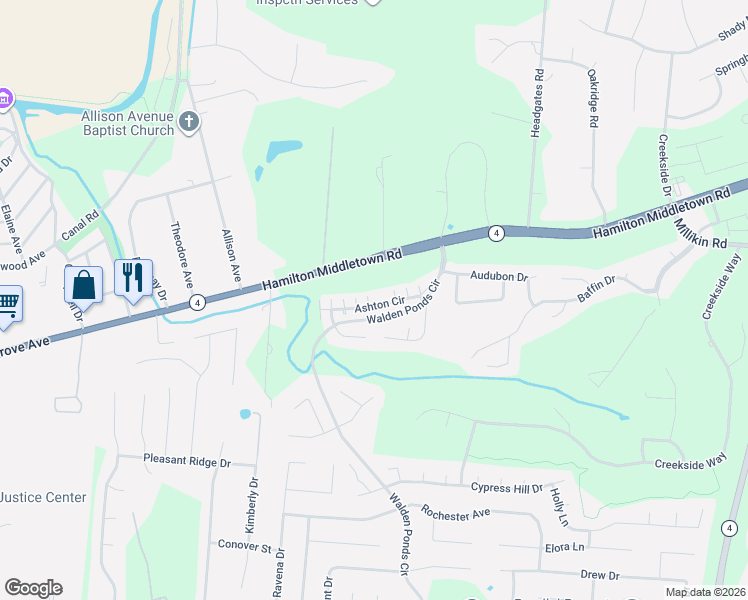 map of restaurants, bars, coffee shops, grocery stores, and more near 2792 Ashton Circle in Hamilton