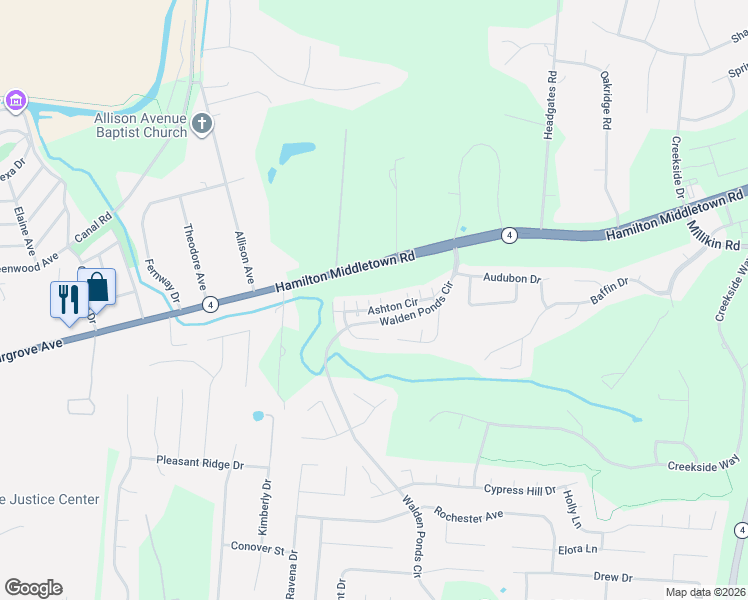 map of restaurants, bars, coffee shops, grocery stores, and more near 2792 Ashton Circle in Hamilton