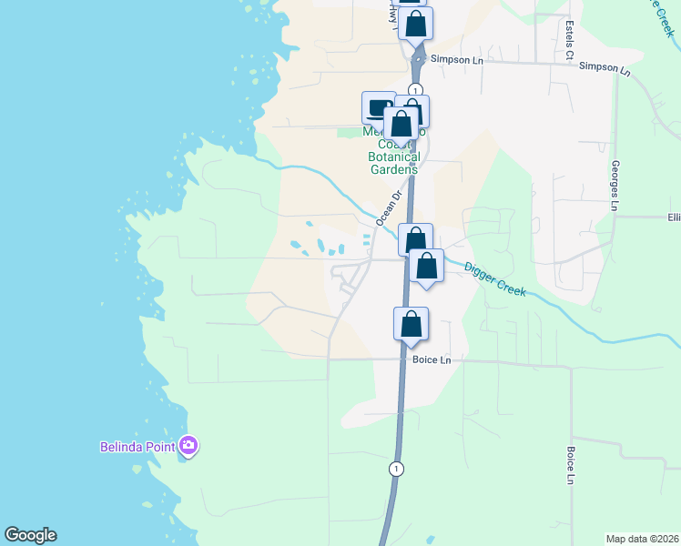 map of restaurants, bars, coffee shops, grocery stores, and more near 17900 Ocean Drive in Fort Bragg