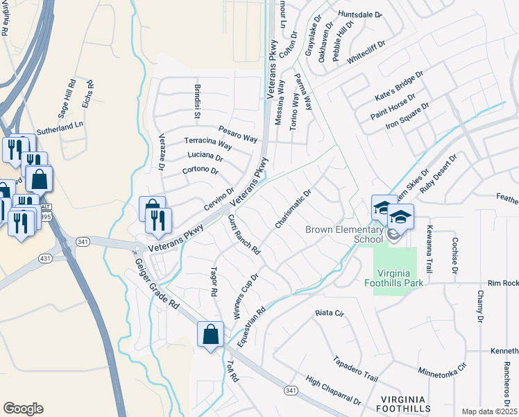 map of restaurants, bars, coffee shops, grocery stores, and more near 421 Alysheba Court in Reno