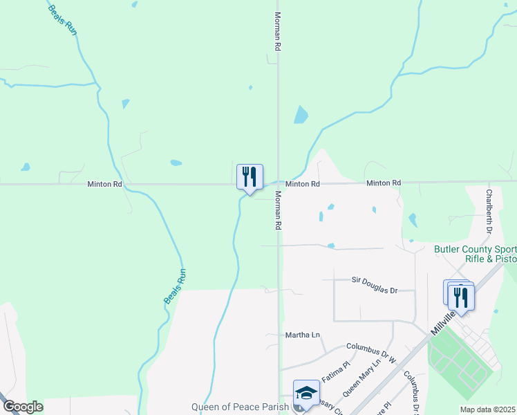 map of restaurants, bars, coffee shops, grocery stores, and more near 551 Morman Road in Hamilton