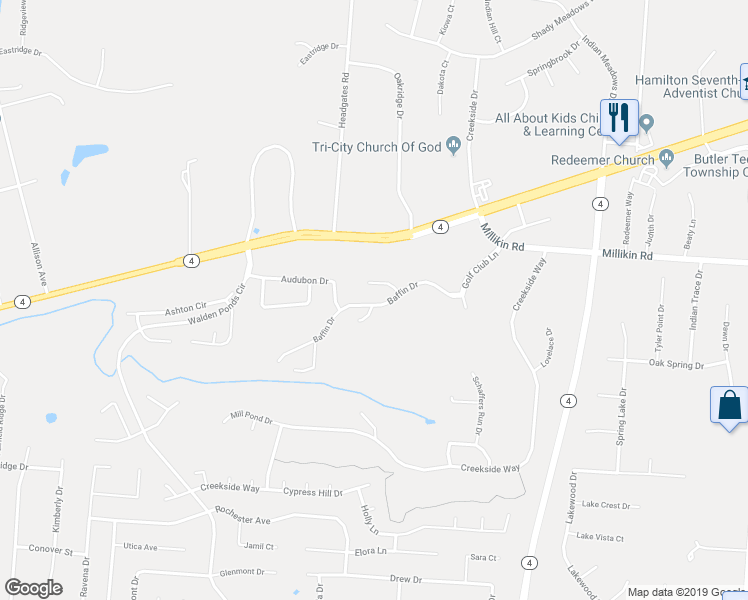 map of restaurants, bars, coffee shops, grocery stores, and more near 3092 Baffin Drive in Hamilton