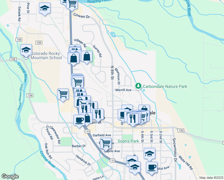 map of restaurants, bars, coffee shops, grocery stores, and more near 785 Merrill Avenue in Carbondale