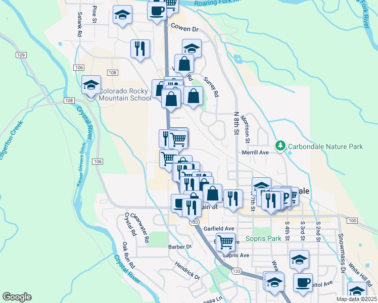 map of restaurants, bars, coffee shops, grocery stores, and more near 762 Industry Place in Carbondale
