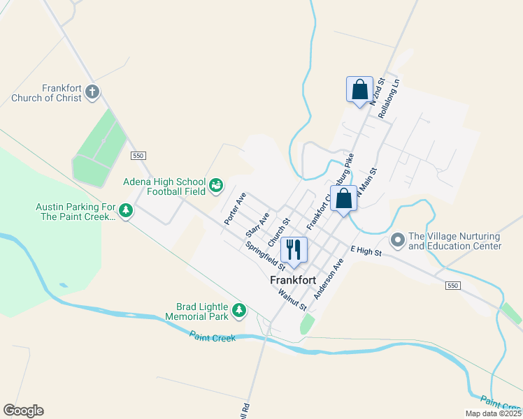 map of restaurants, bars, coffee shops, grocery stores, and more near 124 West High Street in Frankfort