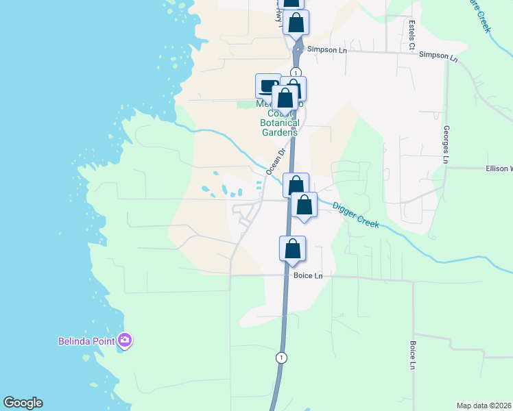 map of restaurants, bars, coffee shops, grocery stores, and more near in Fort Bragg