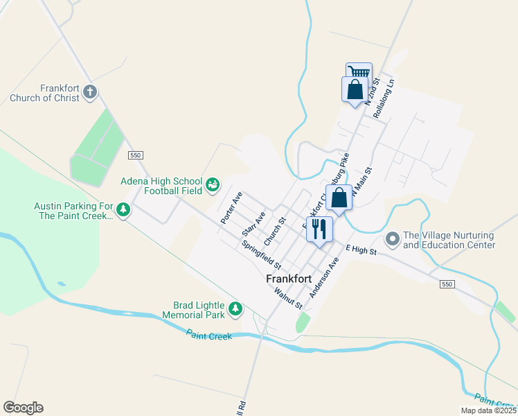 map of restaurants, bars, coffee shops, grocery stores, and more near 124 West High Street in Frankfort
