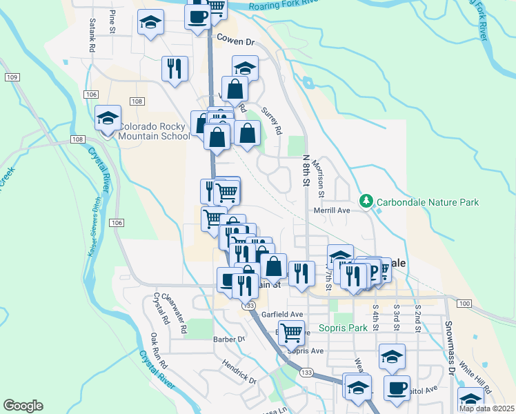 map of restaurants, bars, coffee shops, grocery stores, and more near 762 Industry Place in Carbondale